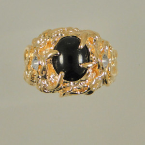 1007- 14K Yellow Gold Black Star Sapphire Ring - By Lowell Hays