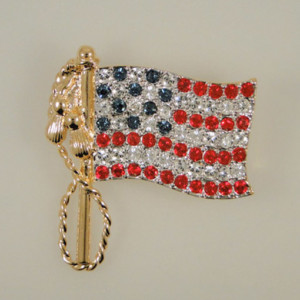 ELV014 - American Flag Pin – 18k Yellow Gold Plated with Swarovski Crystal Stones by Lowell Hays
