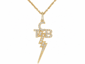 14K Lisa Marie TCB Necklace-Diamond Bolt & Letters by Lowell Hays