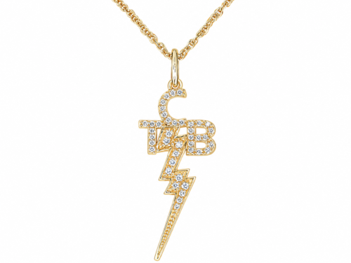 14K Lisa Marie TCB Necklace-Diamond Bolt & Letters by Lowell Hays