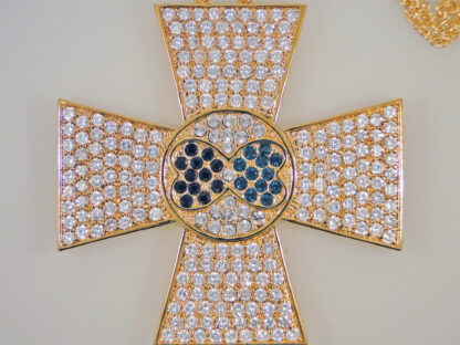 ELV059 | Yellow Gold Plated Maltese Cross With Swarovski Crystals | Elvis Jeweler Lowell Hays | SKU ELV059